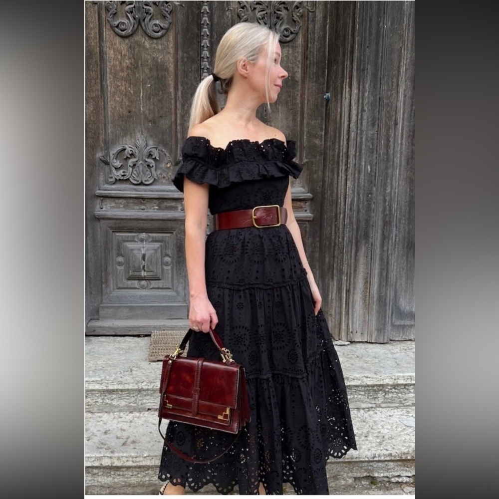 ZARA WOMAN NWT SS23 EMBROIDERED MIDI DRESS BLACK SIZE S REF: 2795/019